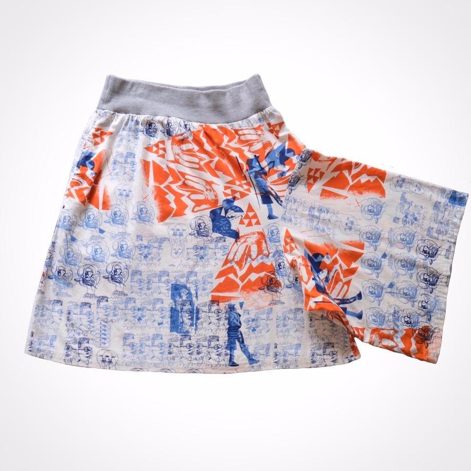 Zucca Skirt Shorts With Face Drawings, Paintings, Scribbles And Stencil Print